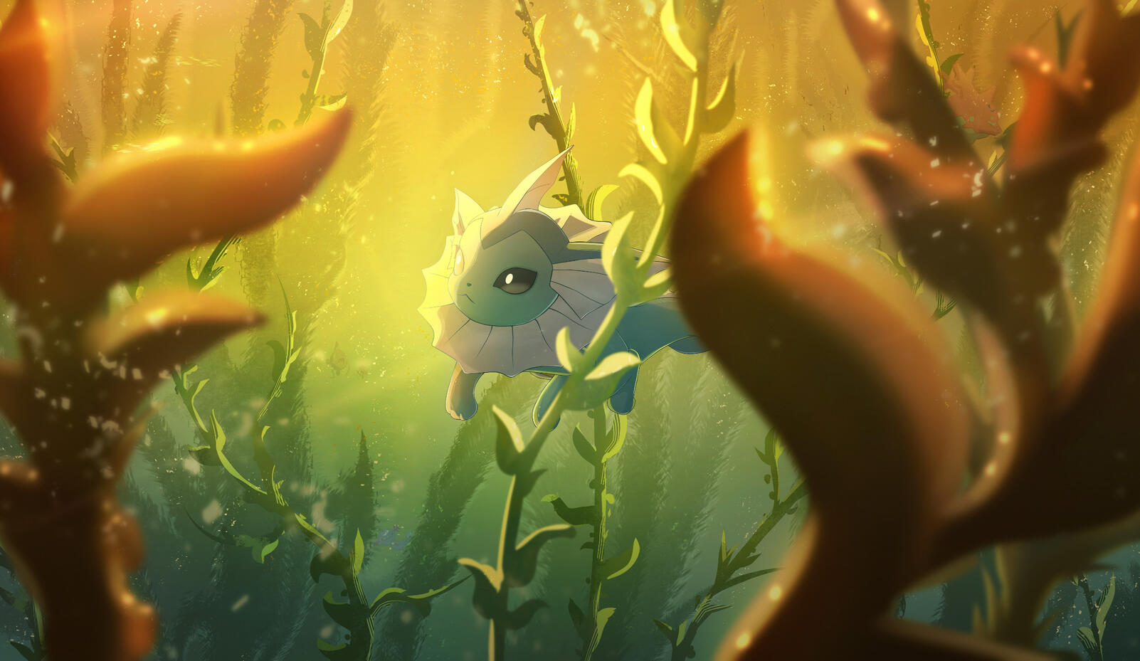 Vaporeon aquana fan art fanart beautiful underwater painting in bright colours by goldi artist art