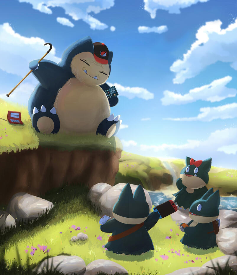 Beautiful painting from snorlax and munchlax art, a fanart from fan Goldi artist for grugaliga pokemon game